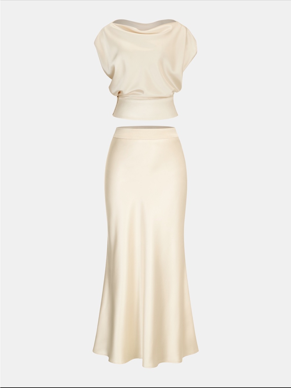 Commense Cream Satin Maxi Skirt - Sleek Bias Cut